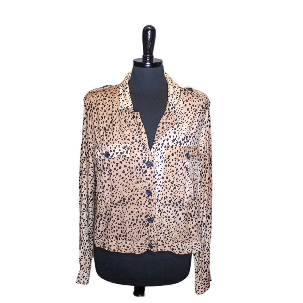 Pistola Cheetah Print Blouse Top Button Up Pockets Size XL